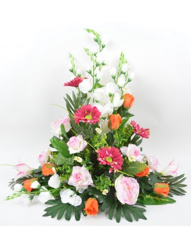 DEVANT DE TOMBE PM GLAIEUL GERBERA LYS PIVOINE PINK WHITE