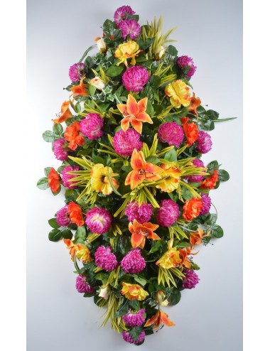 DESSUS DE CERCUEIL CHRYSANTHEME BOULE COQUELICOT LILIUM ROSE LILAC ORANGE YELLOW