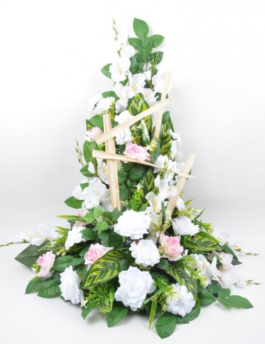 DEVANT DE TOMBE GM GLAIEUL ROSE ZINNIA ASTILBE PINK WHITE