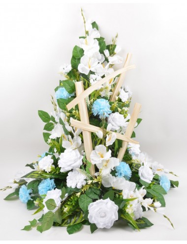 DEVANT DE TOMBE GM GLAIEUL ROSE ZINNIA ASTILBE BLUE WHITE