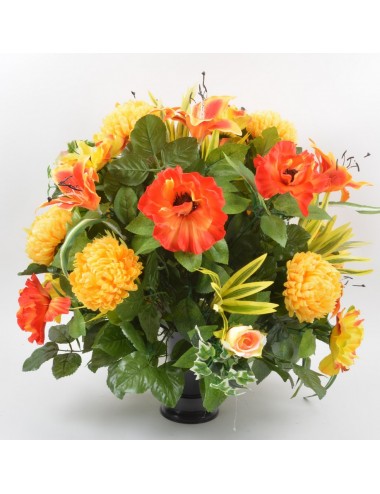 BOUQUET DE VASE CHRYSANTHEME BOULE  LILIUM ROSE YELLOW ORANGE
