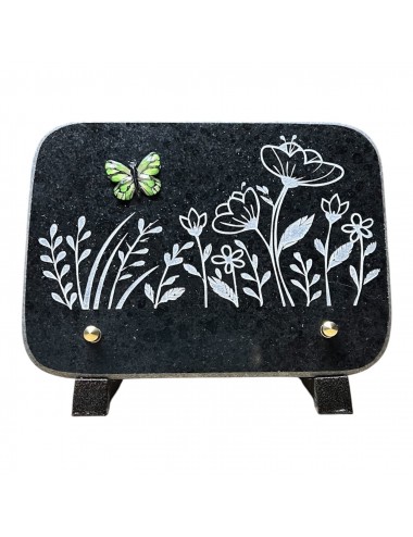PLAQUE 20 X 15 PIED METAL FLEURS SAUVAGES ET PAPILLON EN RELIEF COLORIS ASSORTIS