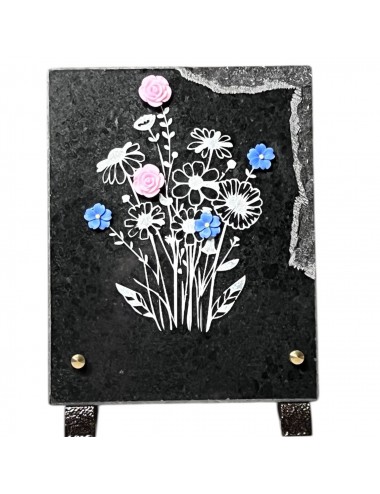 PLAQUE 16 X 20  PIED METAL BOUQUET CHAMPETRE ET FLEURS EN RELIEF - 1 INTER -
