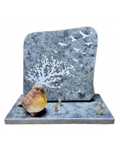 PLAQUE 25 X 25 SUR SOCLE ARBRE ET VOL D'OISEAUX + OISEAU CERAMIQUE - 2 INTERS -