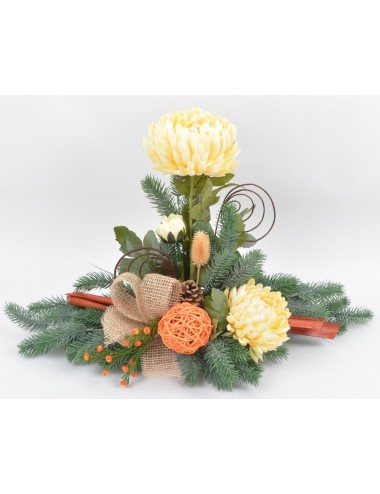 SOCLE GRANIT CHRYSANTHEME SAPIN BOIS YELLOW ORANGE