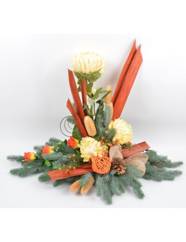 SOCLE GRANIT CHRYSANTHEME SAPIN BOIS YELLOW ORANGE