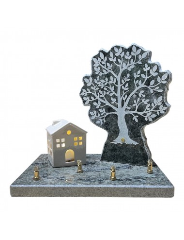 PLAQUE GRANIT 25 X 20 CHANTS SCIES- MAISON PORTE BOUGIE EN CERAMIQUE ET ARBRE - 2 INTERS