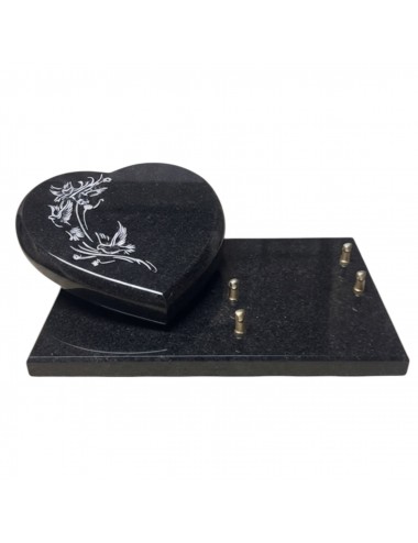 COEUR BOMBE 20 X 20 - 4 CM EPAISSEUR SUR SOCLE GRANIT - 2 INTERS - SABLAGE COLOMBES - COLORI NOIR FIN
