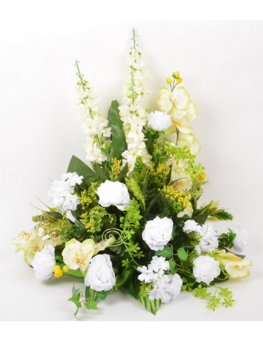 DEVANT DE TOMBE PM DELPHINIUM GLAIEUL ROSE HORTENSIA CREAM GREEN