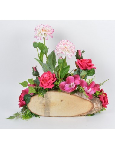 PLAQUETTES BOIS 30 CM DALHIA ROSE BRANCHUS ORCHIDEE WHITE GREEN