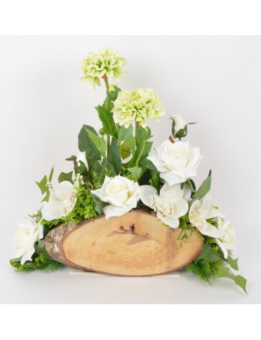 PLAQUETTES BOIS 30 CM DALHIA ROSE BRANCHUS ORCHIDEE WHITE GREEN