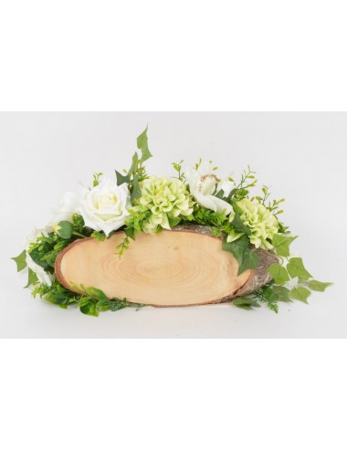 PLAQUETTES BOIS 30 CM DAHIA ROSE BRANCHUS ORCHIDEE WHITE GREEN