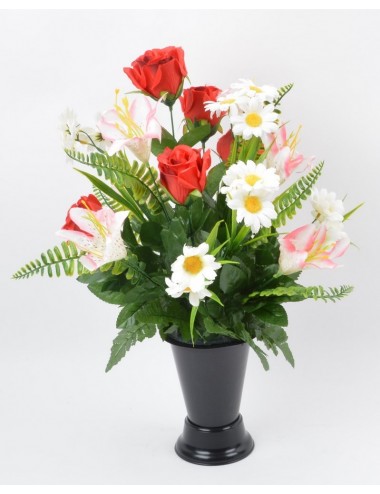 BOUQUET DE VASE ROSE MARGUERITE LYS ASS