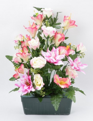 JARDINIERE 25 CM ROSE ALSTROMERIA ASS