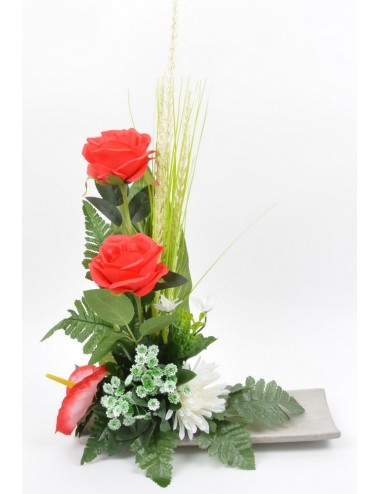 PLATEAU BAMBOU ROSE TOKYO ANTHURIUM RED WHITE