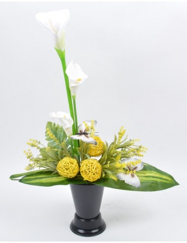BOUQUET DE VASE ARUM PAPILLON YELLOW CREAM