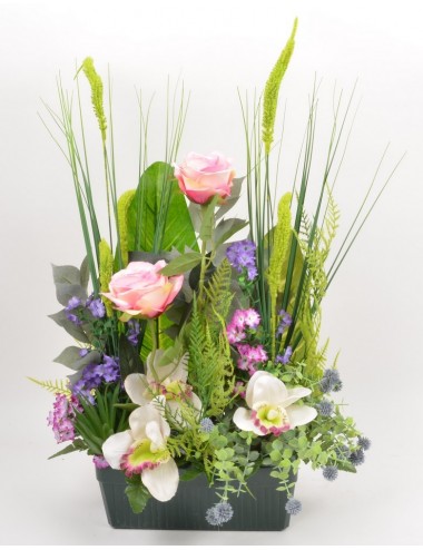 JARDINIERE 25 CM ROSE FLEURETTE GRAMINEE PINK