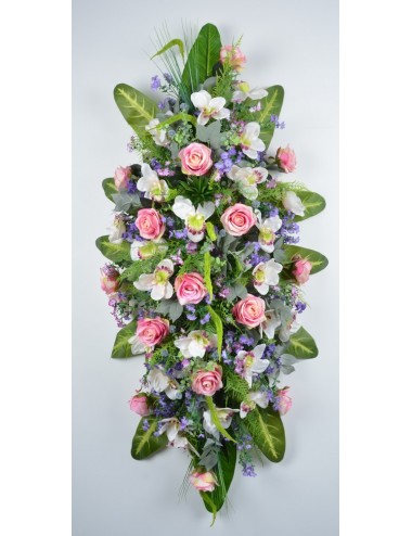 DESSUS DE CERCUEIL ROSE FLEURETTE GRAMINEE PINK