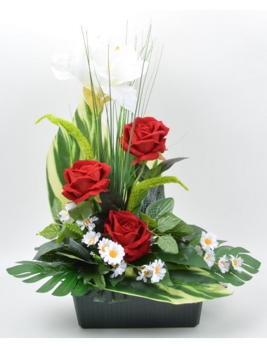 JARDINIERE 25 CM ROSE VELOURS GRAMINEE RED WHITE