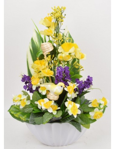 COUPE OVALE MINI JONQUILLE BUDDLEIA OISEAUX LILAC YELLOW