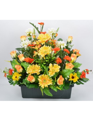 JARDINIERE 40 CM MARGUERITE DALHIA BOUTON X14 YELLOW ORANGE