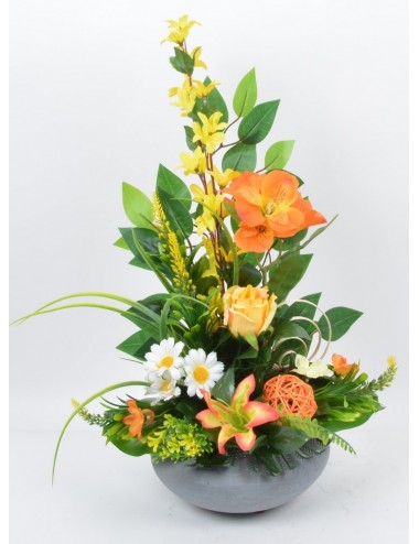 COUPE RONDE ALSTROMERIA FORSYTHIA POMMIER BOUTON LYS YELLOW