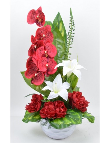COUPE RONDE NID D'ABEILLE ORCHIDEE LYS PIVOINE RED WHITE
