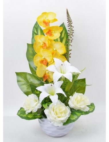 COUPE RONDE NID D'ABEILLE ORCHIDEE LYS PIVOINE YELLOW WHITE