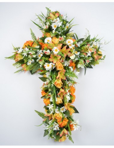 CROIX 80 CM POMPON ORCHIDEE FLEURETTE RED